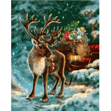 Картина по номерах VA-1627 Новорічний олень Санти , розміром 40х50 см